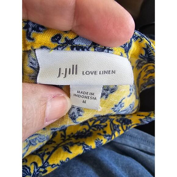 J. Jill Love 100% Linen Yellow Floral Blue Daisy Sleeveless Shift Dress Pockets - Picture 5 of 7